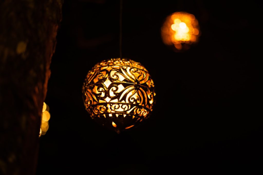 black and brown floral lantern