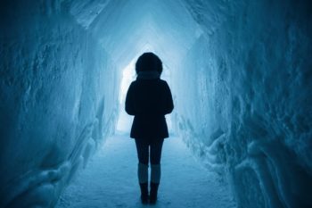 woman, adventure, ice cave