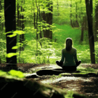 Yogafrau im Park unter Bäumen